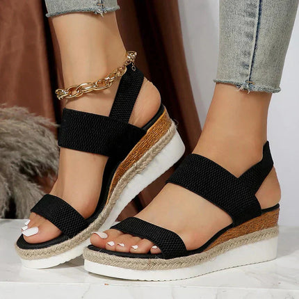 Women's Open-Toe Flatform Sandals with Elastic Straps