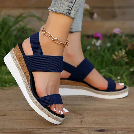Women's Open-Toe Flatform Sandals with Elastic Straps