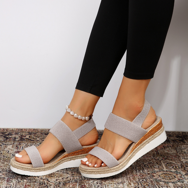 Women's Open-Toe Flatform Sandals with Elastic Straps