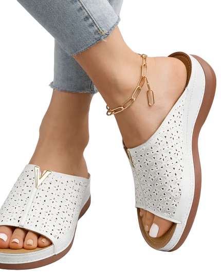 Women's Open Toe Perforated Upper Slip-On Flat Sandal