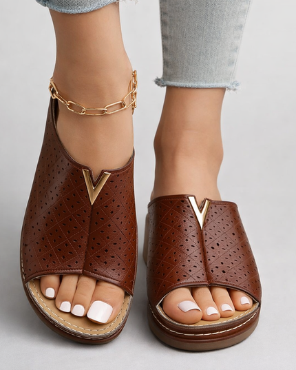 Women's Open Toe Perforated Upper Slip-On Flat Sandal