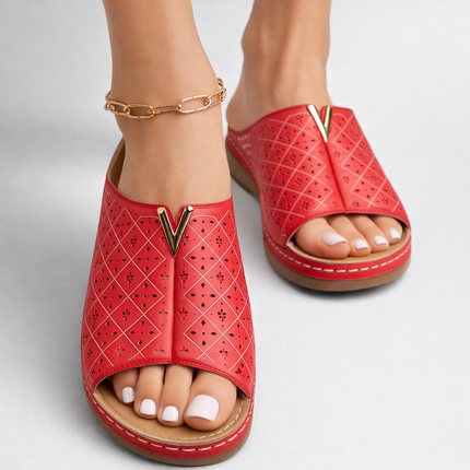 Women's Open Toe Perforated Upper Slip-On Flat Sandal