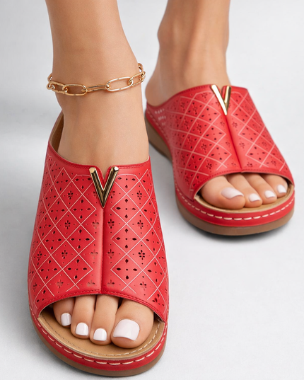 Women's Open Toe Perforated Upper Slip-On Flat Sandal