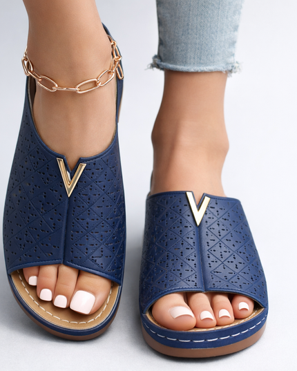 Women's Open Toe Perforated Upper Slip-On Flat Sandal