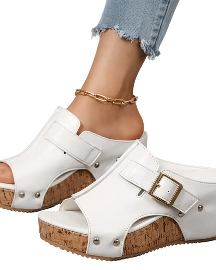 Women's Open Toe Platform Slide Sandal with Buckle Strap