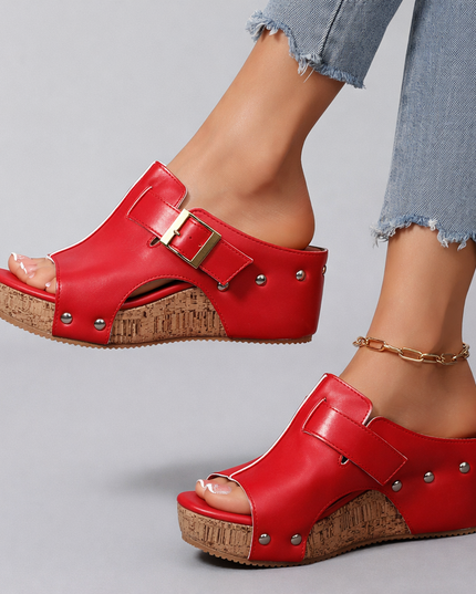 Women's Open Toe Platform Slide Sandal with Buckle Strap