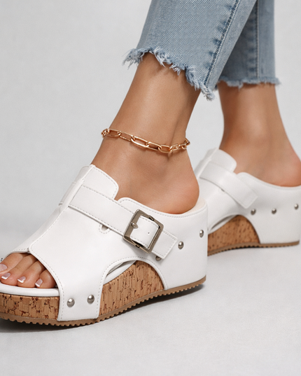 Women's Open Toe Platform Slide Sandal with Buckle Strap