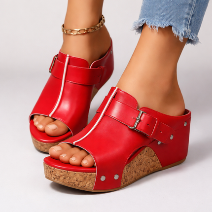 Women's Open Toe Platform Slide Sandal with Buckle Strap