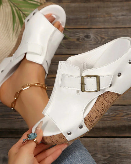 Women's Open Toe Platform Slide Sandal with Buckle Strap