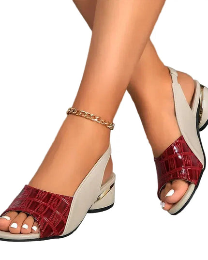 Women's Open-Toe Slingback Low Wedge Heels with Croc-Embossed Vamp Strap