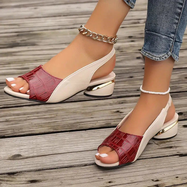 Women's Open-Toe Slingback Low Wedge Heels with Croc-Embossed Vamp Strap